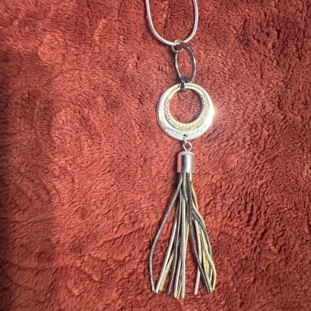 Gold and Silver Geometric Fringe Necklace